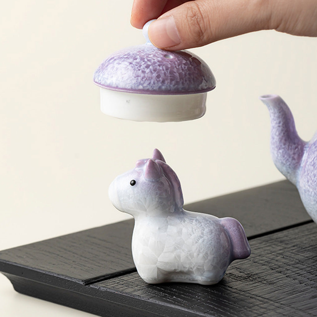 Ceramic Horse Figurine with Gradient Purple Crystalline Glaze – Artistic Shine and Serenity | Zen Ara Grove