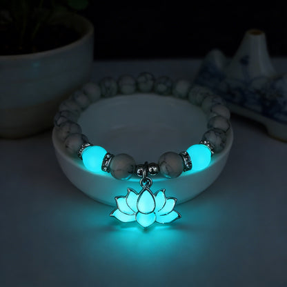 Glow-in-the-Dark Turquoise Lotus Bracelet – Zen Night Calm | Zen Ara Grove