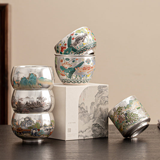 999 Silver Tea Cup – Emblem of Serenity & Blessing – Fine Hammered Finish | Zen Ara Grove