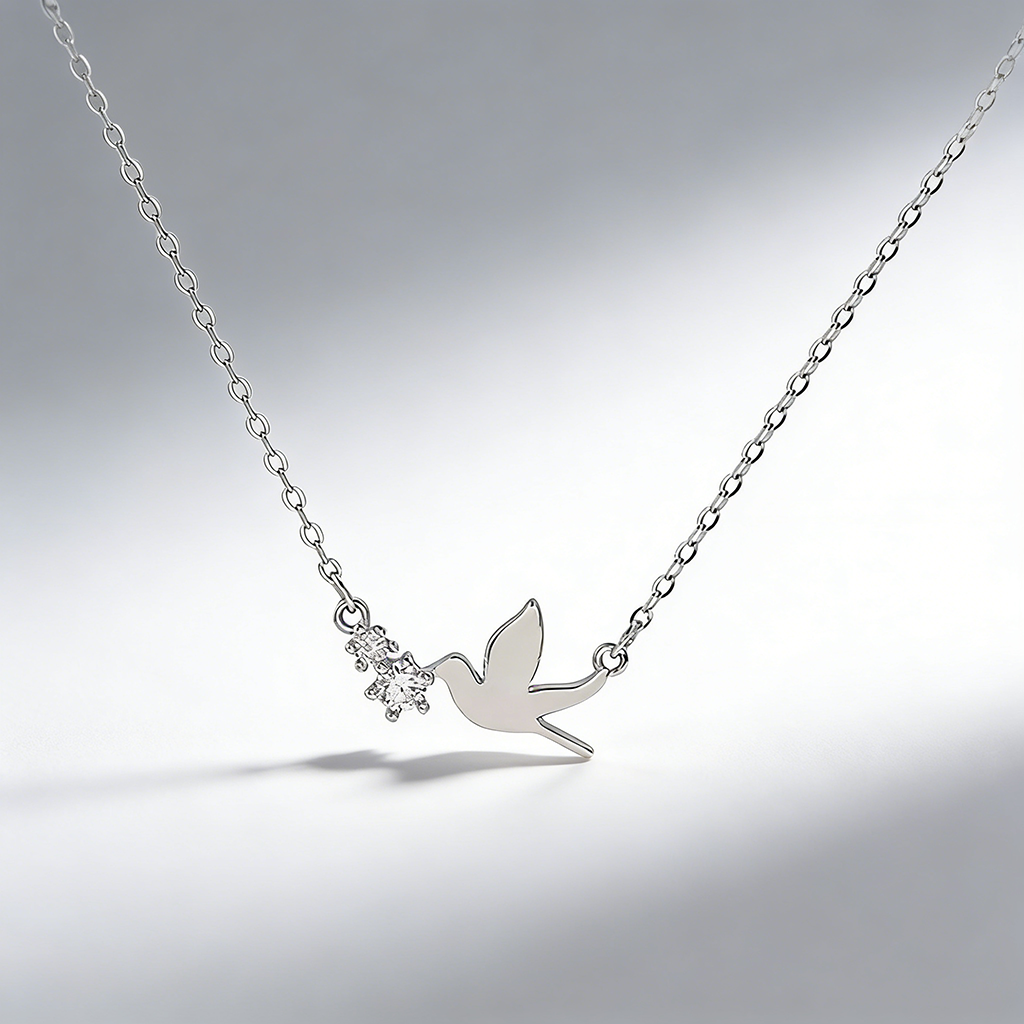 S925 Sterling Silver Peace Dove Necklace with Twin Diamonds – Symbol of Hope | Zen Ara Grove