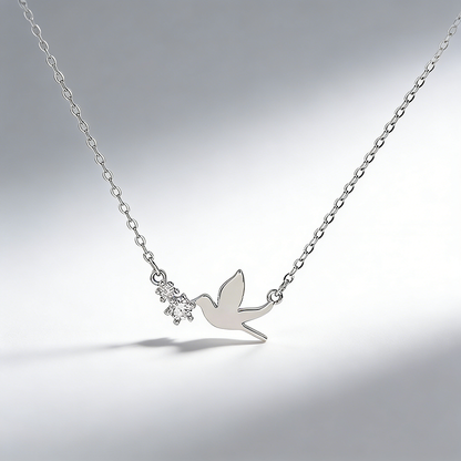 S925 Sterling Silver Peace Dove Necklace with Twin Diamonds – Symbol of Hope | Zen Ara Grove
