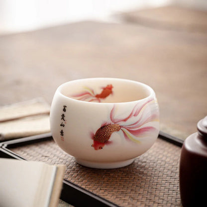 Milky White Ceramic Mug with Koi Motif – Elegant Glaze for Hot and Cold Drinks | Zen Ara Grove