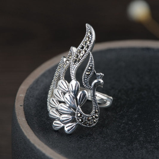 S925 Peacock Silver Ring – Symbol of Beauty & Nobility | Zen Ara Grove