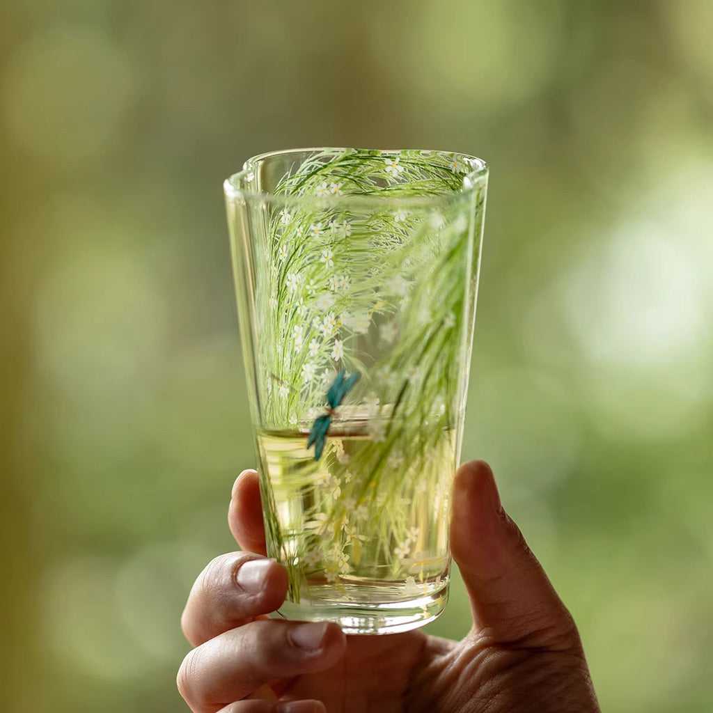 Clear Glass Cup with Begonia Bloom – Floral Freshness in Every Sip | Zen Ara Grove