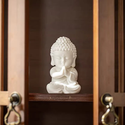 Handcrafted High-Fired White Ceramic Tathagata Figurine – Elegant Zen Serenity | Zen Ara Grove