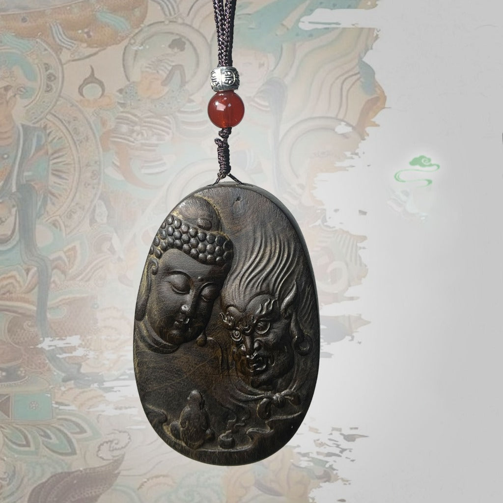 Half Buddha Half Demon – Meditative Agarwood Necklace | Zen Ara Grove