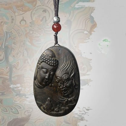 Half Buddha Half Demon – Meditative Agarwood Necklace | Zen Ara Grove