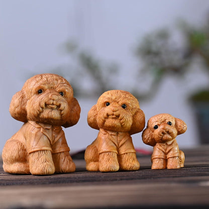 Hand-Carved Aromatic Cypress Teddy Dog Figurine – Artisan Wooden Desk Accent with Natural Scent | Zen Ara Grove