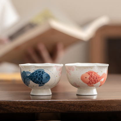 Hand-Painted Koi Porcelain Footed Cup – Flared Flower Rim | Zen Ara Grove