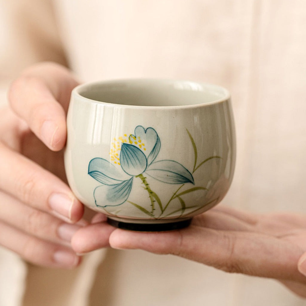 Lotus Hand-Painted Tea Cups