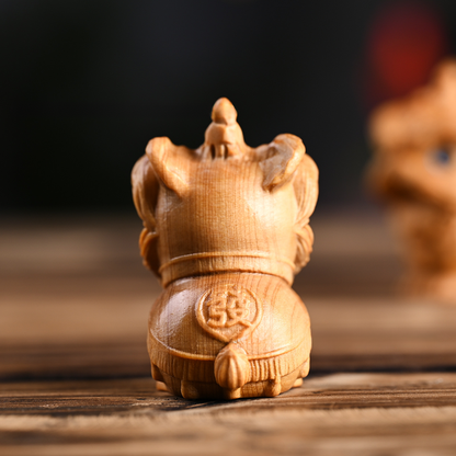 Hand-Carved Aromatic Cypress Lion Dance Figurine – Cute Wooden Home & Desk Decor | Zen Ara Grove