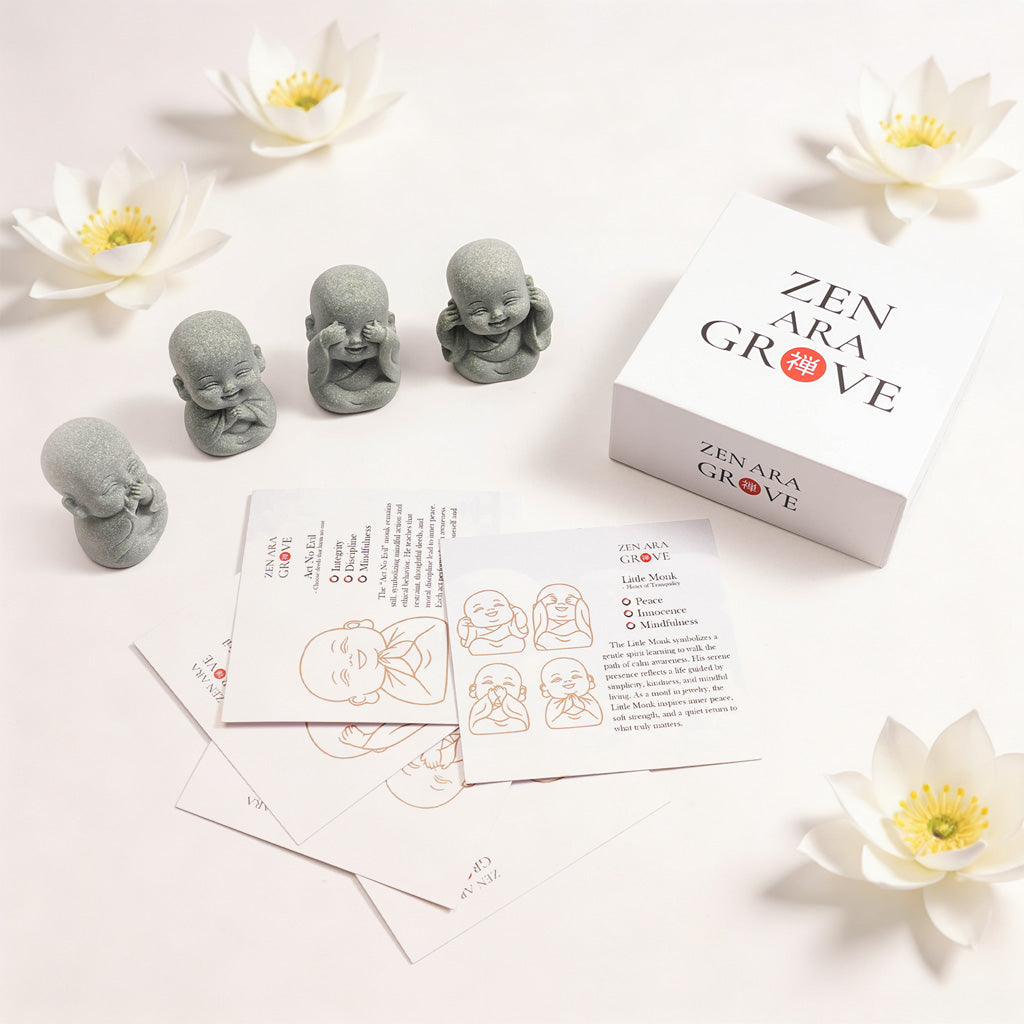 Limited-Time Offer — The Four Little Zen Monks 4-Piece Set | Save 60% | Zen Ara Grove
