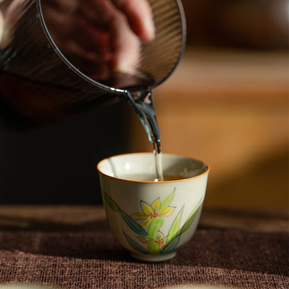 Hand-Painted Orchid Ceramic Tea Cup | Zen Ara Grove