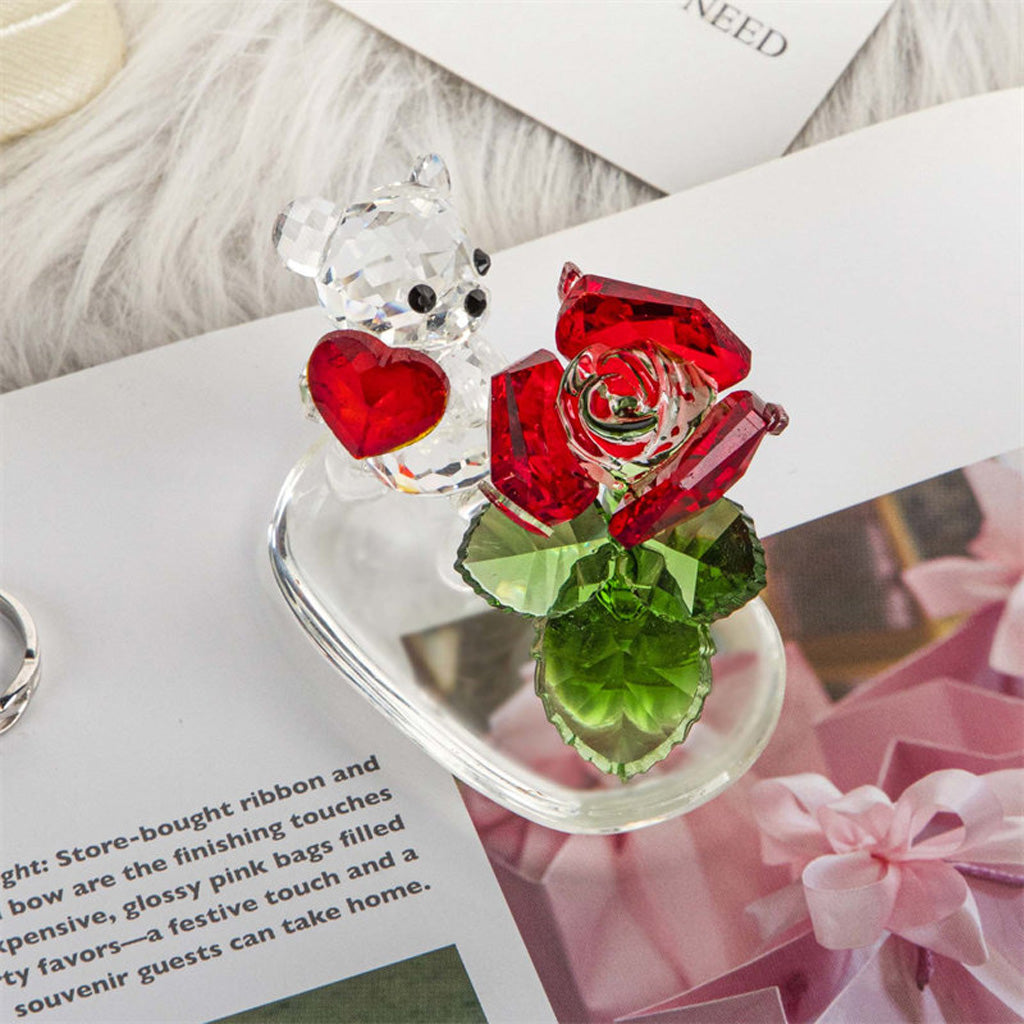 Crystal Glass Bear with Rose – A Heartfelt Gift of Love and Devotion | Zen Ara Grove
