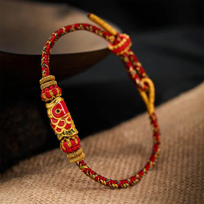 Adjustable Hand-Braided Koi Bracelet with Gold-Tone Details — Perseverance & Good Fortune
