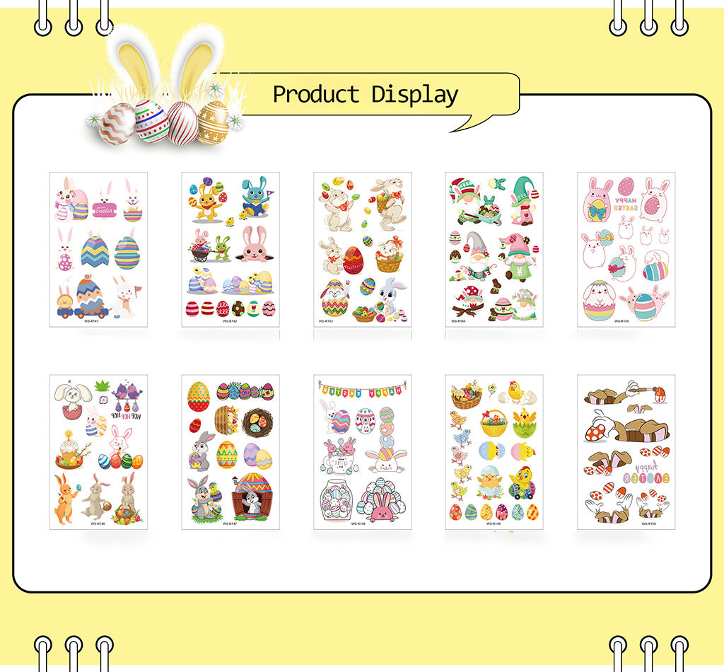 Waterproof Cartoon Rabbit and Egg Tattoo Stickers – Fun & Celebration | Zen Ara Grove