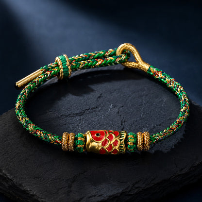 Adjustable Hand-Braided Koi Bracelet with Gold-Tone Details — Perseverance & Good Fortune