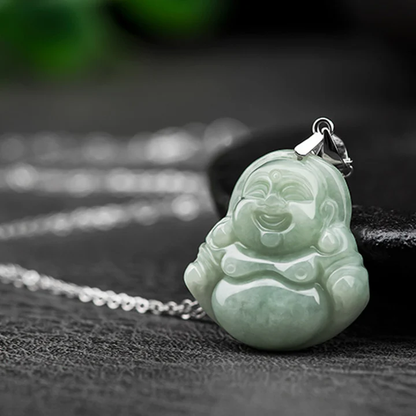 Jade Smiling Buddha Pendant on 925 Silver Chain – Symbol of Joy and Blessing | Zen Ara Grove