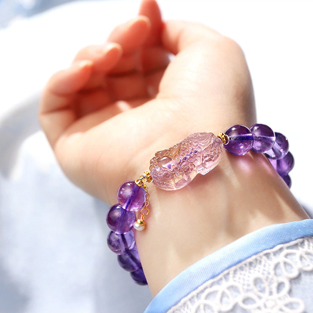 Handcrafted Natural Amethyst Pixiu Bracelet – Love & Prosperity | Zen Ara Grove