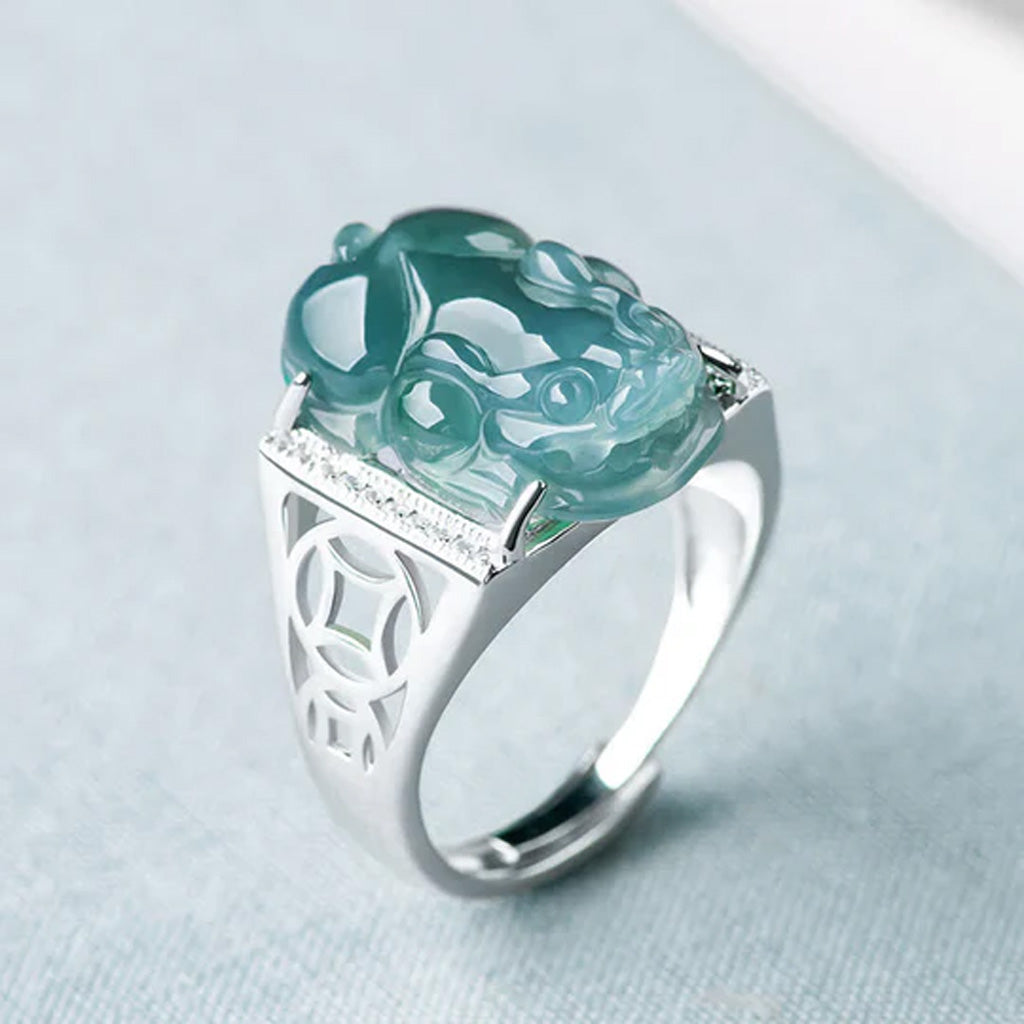 S925 Sterling Silver Adjustable Jade Pixiu Ring – Wealth & Protection | Zen Ara Grove