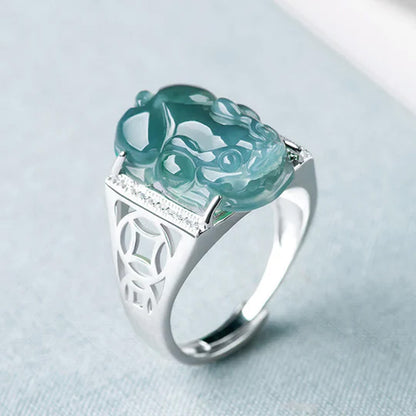 S925 Sterling Silver Adjustable Jade Pixiu Ring – Wealth & Protection | Zen Ara Grove