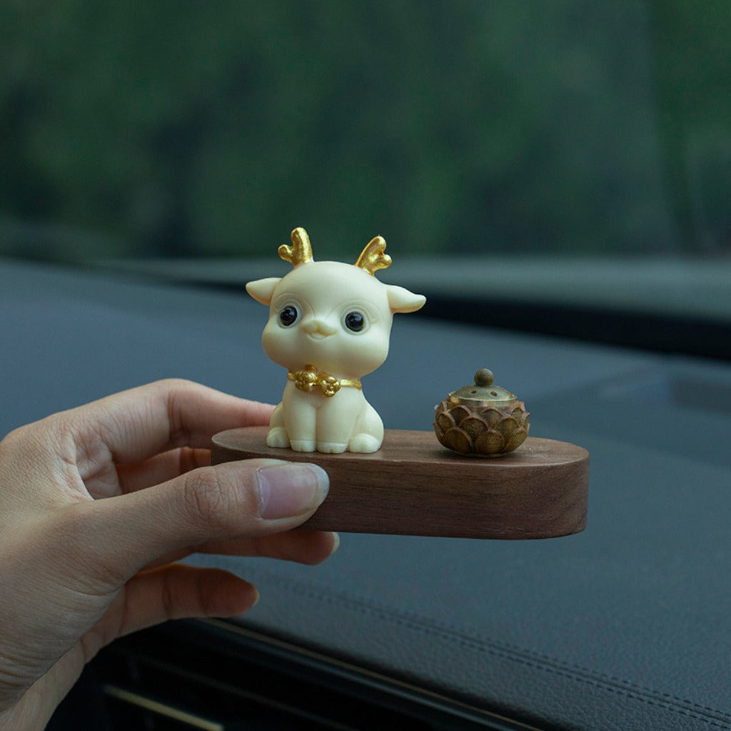 Natural Tagua Nut Deer Figurine with Walnut Lotus Base – Lively and Graceful | Zen Ara Grove
