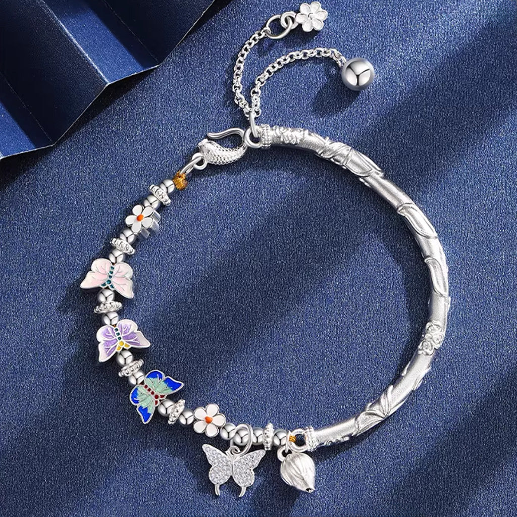 Half Cuff Sterling Silver Bracelet – Delicate Butterfly and Flower with Elegant Tassel | Zen Ara Grove