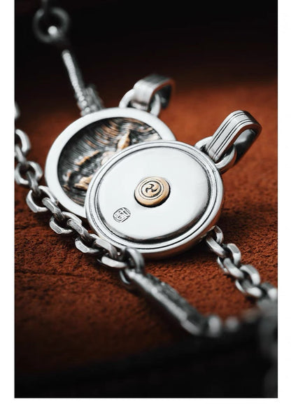 Zen Circle Pendant｜Gold Buddha in Silver Mandala