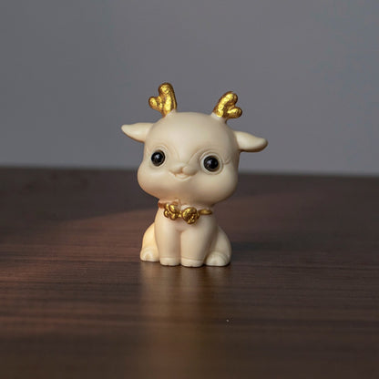 Natural Tagua Nut Deer Figurine with Walnut Lotus Base – Lively and Graceful | Zen Ara Grove