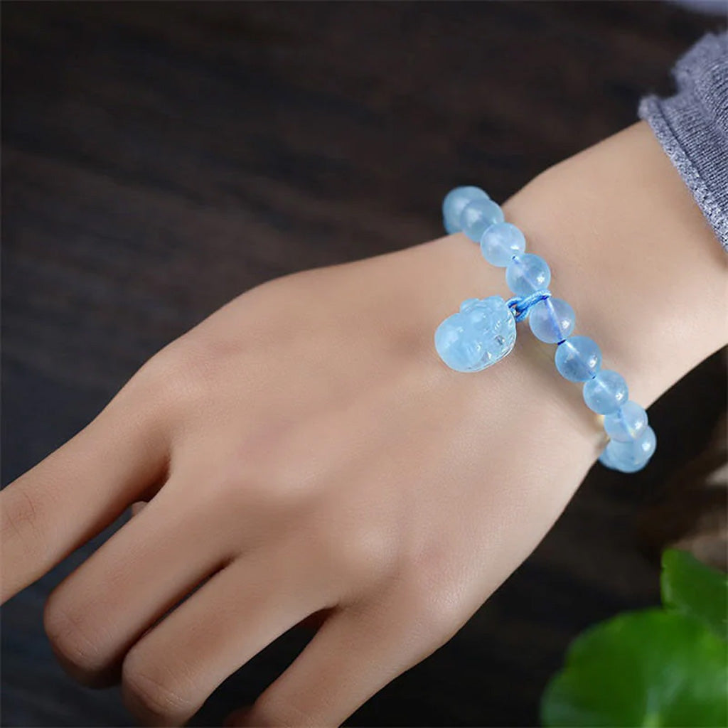 Natural Aquamarine Pixiu Bracelet – The Guardian of Wealth & Fortune | Zen Ara Grove