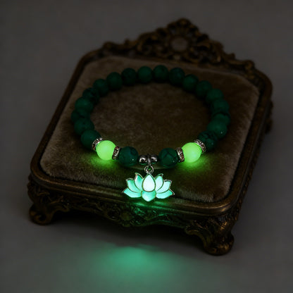 Glow-in-the-Dark Turquoise Lotus Bracelet – Zen Night Calm | Zen Ara Grove