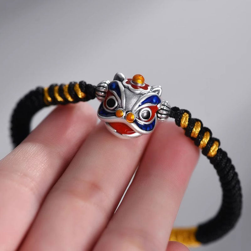 Lucky Enamel Lion Charm Bracelet – Adjustable Handwoven Cord | Zen Ara Grove