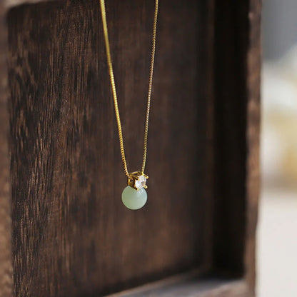 Round Green Jade Bead Necklace with Delicate Sparkle