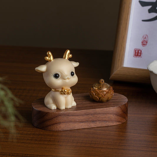 Natural Tagua Nut Deer Figurine with Walnut Lotus Base – Lively and Graceful | Zen Ara Grove