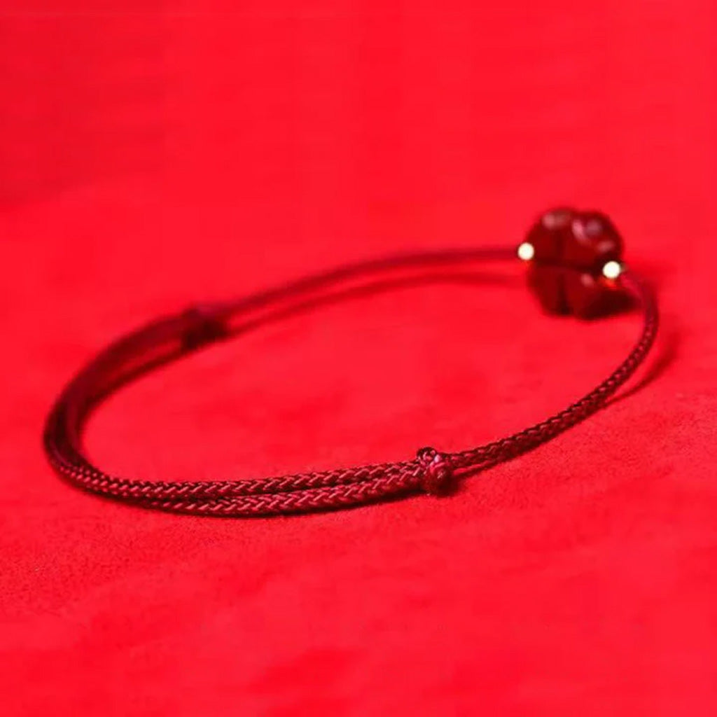 Adjustable Cinnabar Clover Charm – Handmade Red Cord for Wrist or Ankle | Zen Ara Grove
