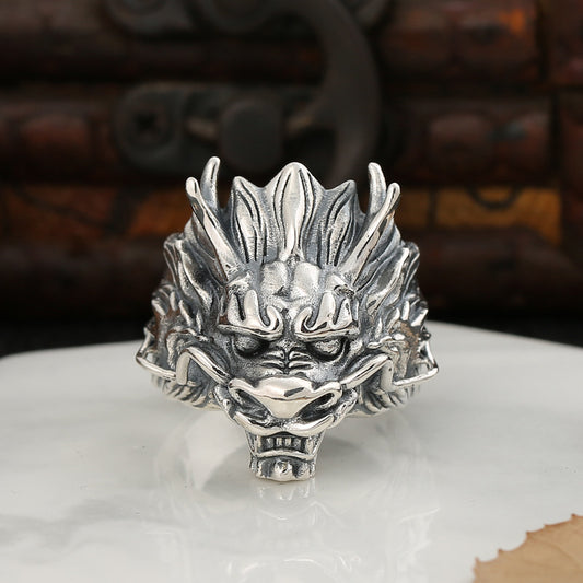 Majestic Dragon Head Ring – Guardian of Fortune and Energy | Zen Ara Grove