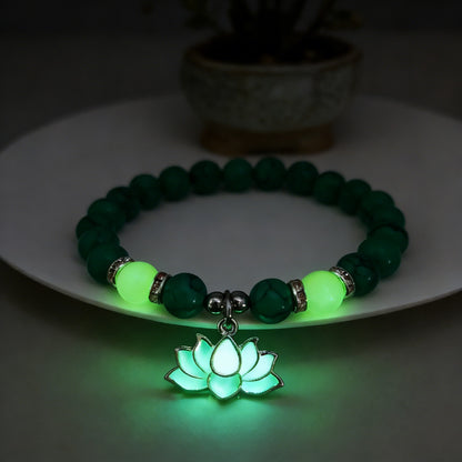 Glow-in-the-Dark Turquoise Lotus Bracelet – Zen Night Calm | Zen Ara Grove