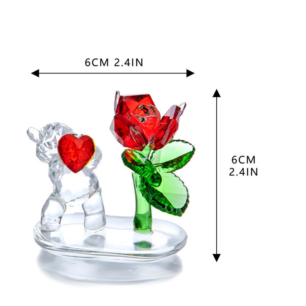 Crystal Glass Bear with Rose – A Heartfelt Gift of Love and Devotion | Zen Ara Grove