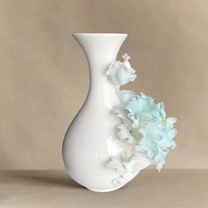 Handcrafted Heritage Ceramic Peony Vase – Blossoms Growing from the Surface | Zen Ara Grove