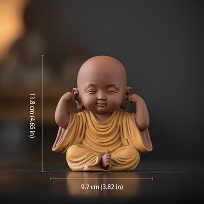 Handcrafted Ceramic "Four-Nos" Monk Statues – Symbol of Inner Calm & Thoughtful Living | Zen Ara Grove