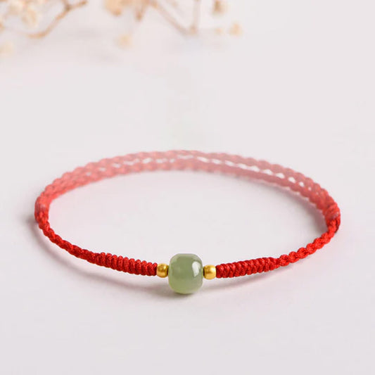 Adjustable Lucky Red Rope with Jade-Like Barrel Bead – A Touch of Harmony | Zen Ara Grove