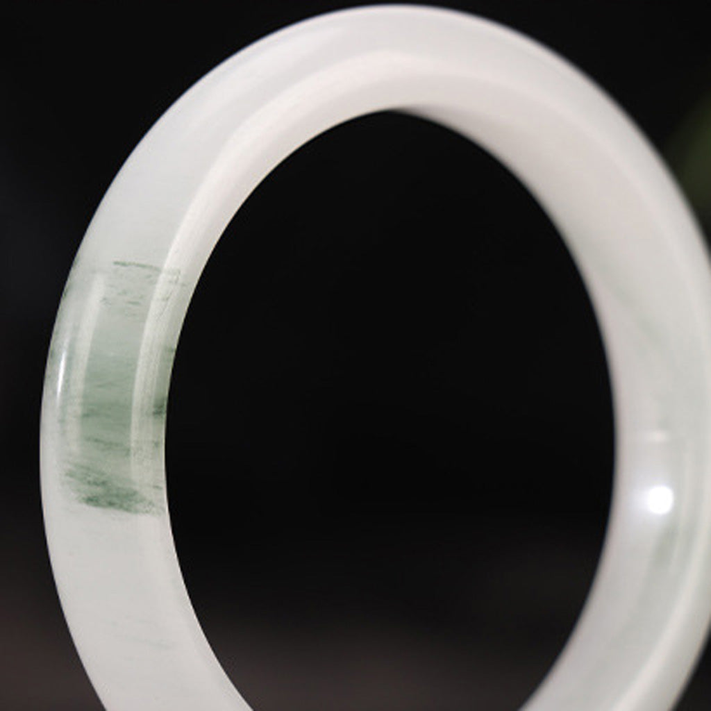 Misty Mountain Jade Bangle – Whisper of Serenity and Harmony in White & Green | Zen Ara Grove