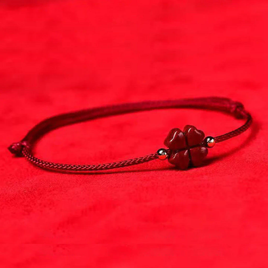 Adjustable Cinnabar Clover Charm – Handmade Red Cord for Wrist or Ankle | Zen Ara Grove