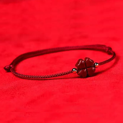 Adjustable Cinnabar Clover Charm – Handmade Red Cord for Wrist or Ankle | Zen Ara Grove