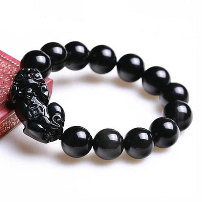 Obsidian Pixiu Bead Bracelet – Symbol of Wealth & Protection | Zen Ara Grove
