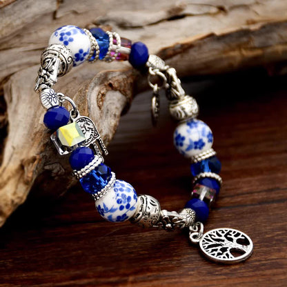 Zen-Charm Blue Porcelain Bracelet | Crystal Glow & Serenity