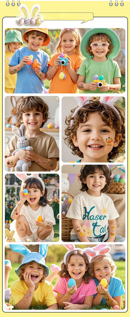 Waterproof Cartoon Rabbit and Egg Tattoo Stickers – Fun & Celebration | Zen Ara Grove