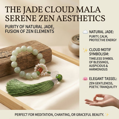 LIMITED TIME OFFER · Tranquil Finger Mala – Jade Beads, Cloud Motif, and Flowing Tassel | Zen Ara Grove