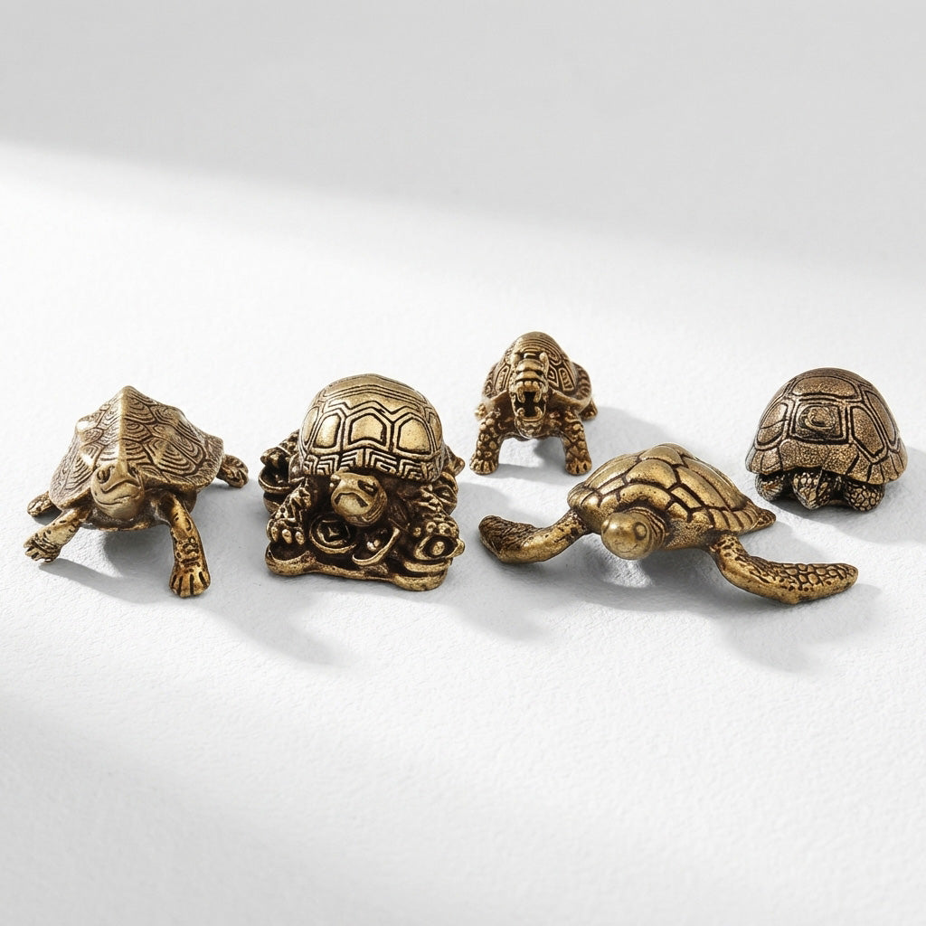Handcrafted Brass Turtle Figurine Set – Symbols of Longevity, Protection & Good Fortune | Zen Ara Grove