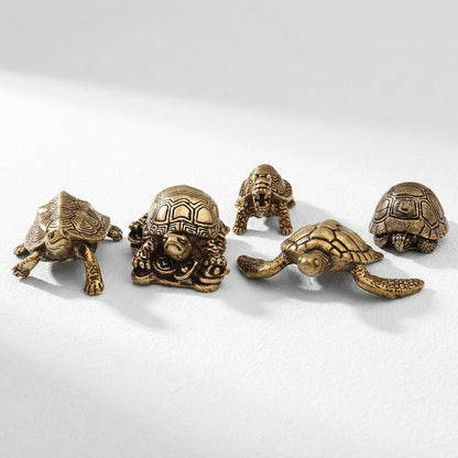 Handcrafted Brass Turtle Figurine Set – Symbols of Longevity, Protection & Good Fortune | Zen Ara Grove